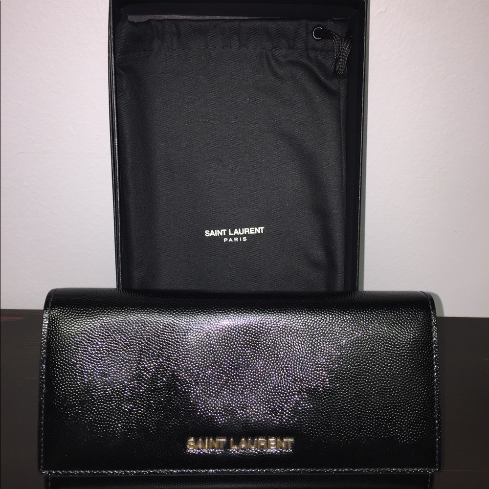 Saint Laurent YSL Grain De Poudre Nero Gold Wallet